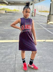 Tween Girls' Casual Street Fashion Round Neck Sleeveless Dress