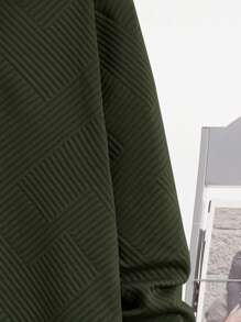 SHEIN Leap Crew Tweenboy Casual Textured Ribbed Fabric Polo Collar Long Sleeve Polo Top, Suitable For Spring, Autumn, Travel, School - Army Green - View 3