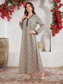 Al Najma 优雅别致的拼色阿拉伯女式连衣裙，阿拉伯连衣裙，端庄 - 彩色 - 查看 7