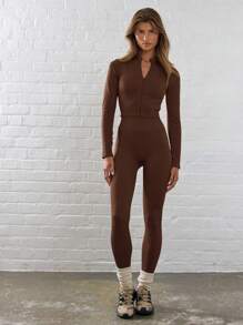 Musera Sport Zip Through Cropped Jacket, Padel, Tennis, Pickleball Gym Fitness - Chocolate Brown - View 5