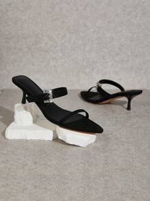 SHUZIA Zapatos de tacón alto negro con tacón de gatito, decorado con hebilla de strass, para uso diario y fiestas - Negro - Ver 6