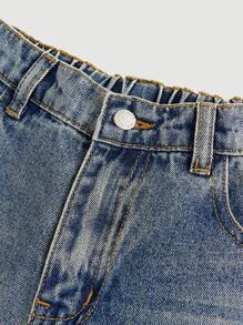 SHEIN Girlism Tween Girls Y2K Fashion Casual Blue Washed Baggy Soft Denim Wide Leg Jeans, Tween Girl School Uniform Outfits - Dark Wash - View 3