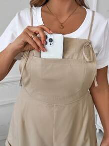 SHEIN LUNE Plus Size Women's Front Tie Pocket Loose Casual Bib Overall Shorts, Spring/Summer