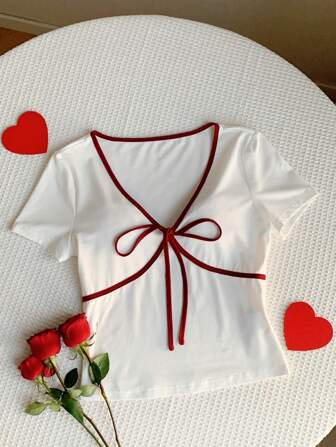 Comfortcana Women's Simple Fashion Casual Short Sleeve T-Shirt, Daily Wear, Valentine's Day Gift
