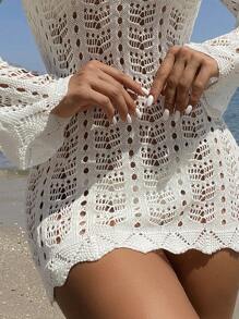 Swim Vcay Summer Outfits For Women Summer Beach Floral Lace Cover Up - White - View 4