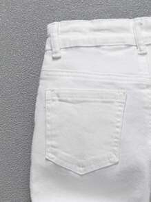 SHEIN Coolqubz Tween Boy All-Match Casual Streetwear Ripped Elastic Waist 5-Pocket Skinny Denim Jeans, Versatile Fashion Jeans All Year Round Chic Outfits For Autumn/Winter,Unisex - White - View 7