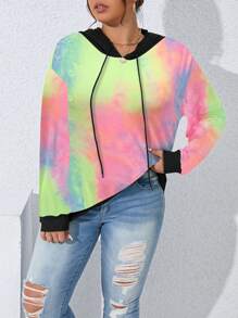 SHEIN LUNE Plus Size Plain Color Patchwork Long Sleeve Casual Sweatshirt Pullover Fall Sweatshirt - Multicolor - View 7