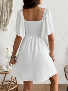 SHEIN Maternity A-Line Short Sleeve Mid-Length Ruffle Sleeve Half-Open Collar Dress