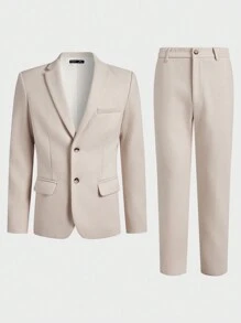 Manfinity VCAY 2pcs Men's Slim Fit Business Suit Set, Suitable For Autumn - Apricot - View 11