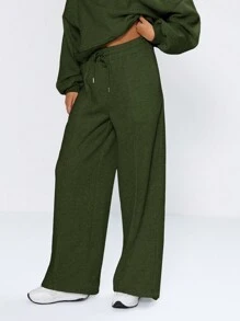 MUSERA Drawstring Waist Wide Leg Sweatpants Vacation  Thanksgiving - Khaki - View 1
