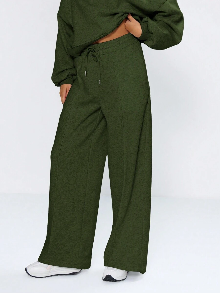 MUSERA Drawstring Waist Wide Leg Sweatpants Vacation  Thanksgiving - Khaki - View 1
