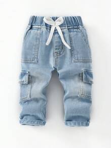 Toddler Boys Straight-Leg Casual Distressed Drawstring Waist Denim Jeans, Loose Fit