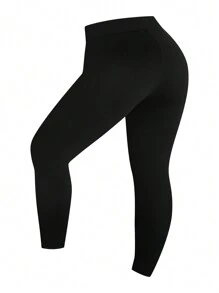 SHEIN LUNE 1pc Women Plus Size High Waisted Pocket Sports Yoga Leggings, Black - Black - View 1