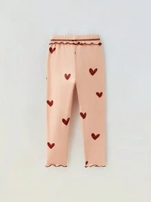 Maija Kids Maija Kids Young Girl Ribbed Stretch Solid Color Hand-Drawn Graffiti Cute Heart Full Print Color-Block Leggings, Slim Fit For Outdoor, Home, Back To School, Vacation, Spring/Summer - Dusty Pink - View 2