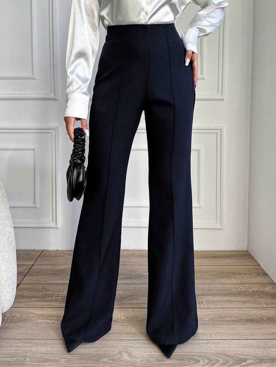 EURMUSE 女士休闲工作服纯色高腰喇叭裤