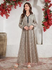 Al Najma 优雅别致的拼色阿拉伯女式连衣裙，阿拉伯连衣裙，端庄 - 彩色 - 查看 4