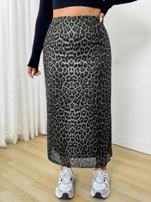 Solflare 大码单色豹纹半身裙 - 黑與白 - 查看 4