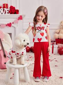 PETSIN 1 件情人节宠物狗连衣裙，甜美浪漫的红色爱心印花，飘逸的袖子开口设计 - 彩色 - 查看 4