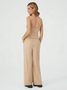 SHEIN EZwear Conjunto de traje de color albaricoque para mujer - Albaricoque - Ver 2
