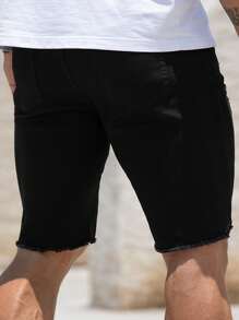 Manfinity Homme Plus Size Men's Casual Ripped Frayed Pocket Denim Shorts Workout Hang Out Street Sport - Black - View 2