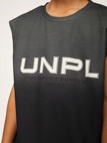 SHEIN Explorewe Tween Boy 休闲字母印花渐变色圆领背心