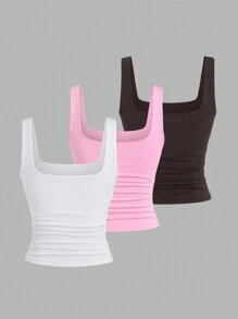 Sweetra Women's Plain Color Simple Casual Everyday Tank Top - Multicolor - View 2