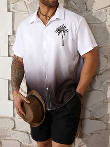 ResortEase Set da 2 pezzi di camicia a maniche corte con bottoni davanti e pantaloncini asimmetrici con stampa digitale, casual per uomo