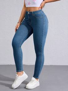 SHEIN Essnce Casual Washed Slim Fit Denim Jeans Y2k