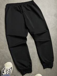 Manfinity Sport Corelite Men's Letter Print Front Tie Waist Casual Sweatpants, Everyday Loungewear Sweat Pants - Brown - View 2