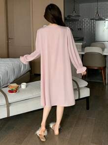 DAZY Camisón de satén con cuello de encaje en contraste y cordón