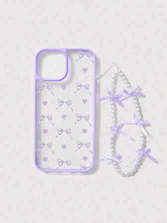 Kawaii Cover per telefono decorata con fiocchi a forma di cuore viola, design minimalista, compatibile con serie iPhone 12/13/14