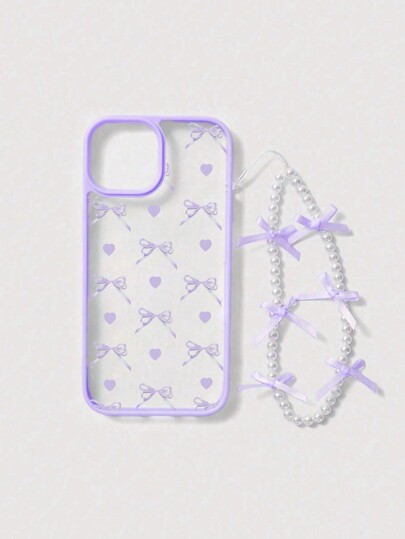 Kawaii Cover per telefono decorata con fiocchi a forma di cuore viola, design minimalista, compatibile con serie iPhone 12/13/14