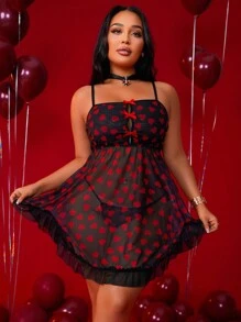 2pcs/Set Plus Size Sexy Lace Nightgown And G-String For Valentine's Day
