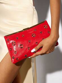 SHEIN SXY Ladies, Women Clutchs, Crossbody Bags, Fashionable, Elegant, Simple, Personalized, Versatile, Classic, Red, Rivets, For Commute, Office, Date, Daily, Shopping, Afternoon Tea, Cocktail Party, Party, Prom, Club, Date, Birthday, Evening, Date Nigh, Ball, Valentine's Day - Red - View 1