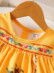 SHEIN 女婴春夏休闲风格花朵印花短袖连衣裙