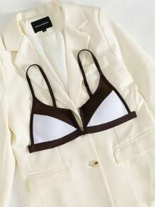 SHEIN Swim Summer Women's Bikini Top With Color Contrast Fabric Splicing - Multicolor - View 5