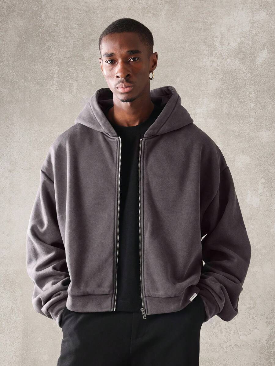 SUMWON Oversized Full-Zip Athletic Hoodie Workout Sweatshirt Casual Streetwear Zip-Up Jacket Winter Fall Loungewear Workout Essential Gym Activewear - Grey - View 1