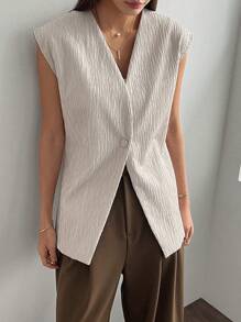 DAZY Women's Sleeveless Textured Fabric Thin Blazer Vest