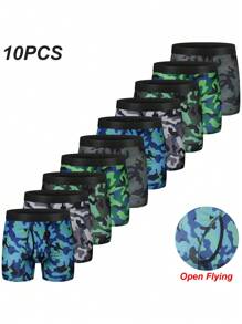 10pcs Youth Quick-Dry Camouflage Print Breathable Briefs With Fly - Multicolor - View 1