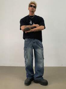 DAZY Men's Casual Simple Solid Blue Jeans, Fashionable For Daily Wear In Autumn - Blue - View 6