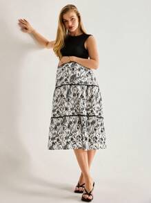 MaterniWear Maternity Contrast Floral Print Patchwork Sleeveless Dress