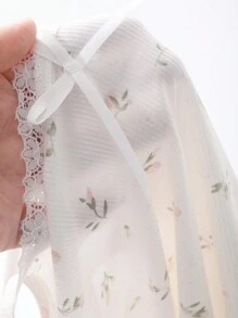 DAZY Sleeveless Ditsy Floral Short Women's Nightgown, White Sleep Dress Pajama - Beige - View 9