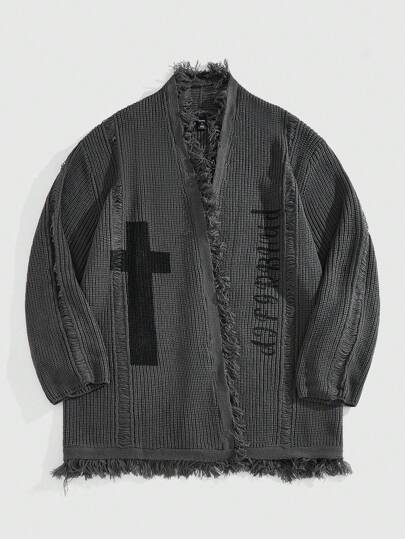 Goth Cárdigan holgado con parches de estilo cruzado para hombre, otoño/invierno