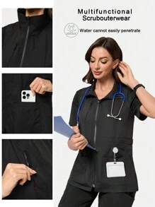 TaskEZ Gilet de uniformes de travail pour femmes avec poches multiples et design de ceinture à la taille