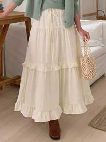 DAZY Women Casual Loose A-Line Ruffle Hem Skirt Low Rise - Yellow - View 3