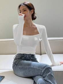 DAZY 1 件女式纯色长袖修身保暖羊毛领 T 恤