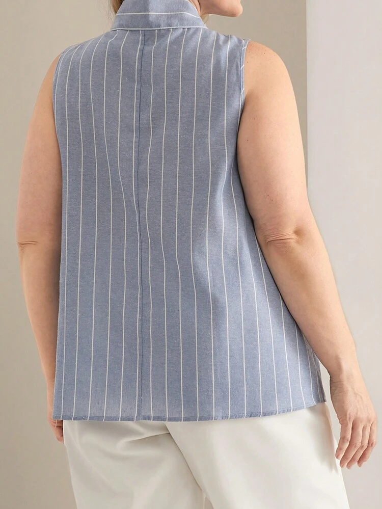Plus Size Sleeveless Striped Casual Loose Fit Blouse, Daily Wear, Spring For Women, Elegant Women