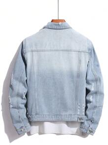 Manfinity LEGND Men's Front Button Long Sleeve Pocket Casual Denim Jacket - Light Wash - View 2