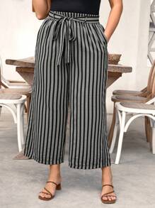 EMERY ROSE Pantalones casuales y cómodos con rayas aleatorias, para uso diario, de talla grande