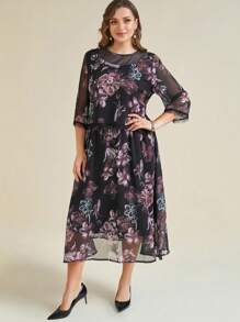 SHEIN Clasi Bộ 2 chiếc áo lưới ren in hoa thanh lịch dành cho nữ, cỡ lớn - Nhiều màu - Xem 3